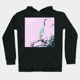 Black Headed Heron Marbled paper painting and collage Hoodie